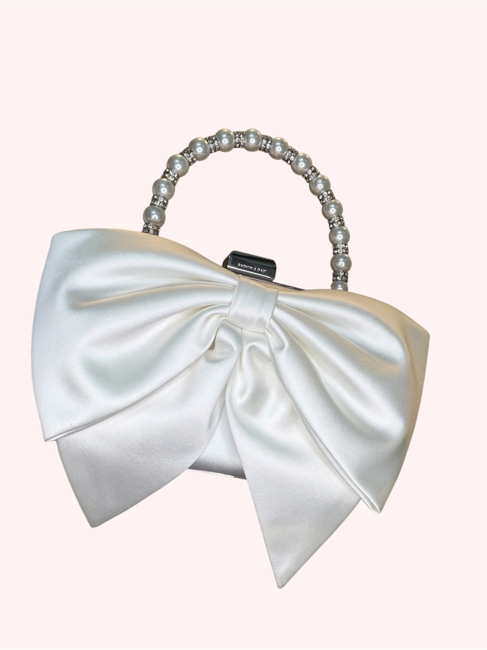 Sachin + Babi Pearl-Handle White Bow Clutch (Bubbly Bag)